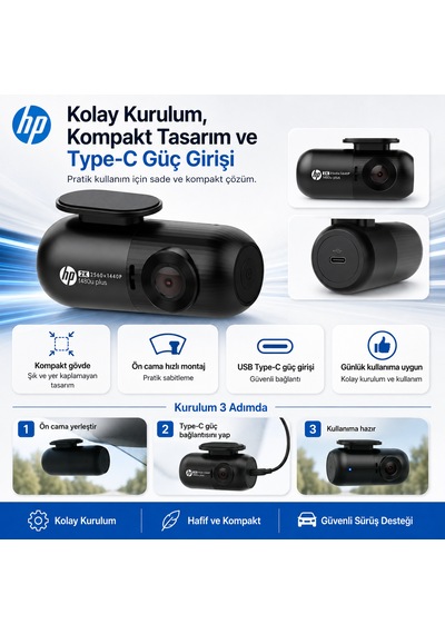 Hp F480u Plus 2k Wdr, Hd Araçiçi Kamera, G Sensörlü, Wi-fi Destekli Resmi Distribütör li