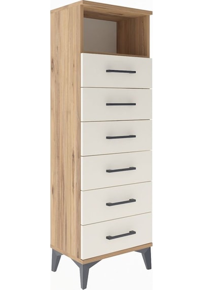 Arges Dolap Tek Raflı 6 Çekmeceli 44x30x134 Çam-aytaşı Çam