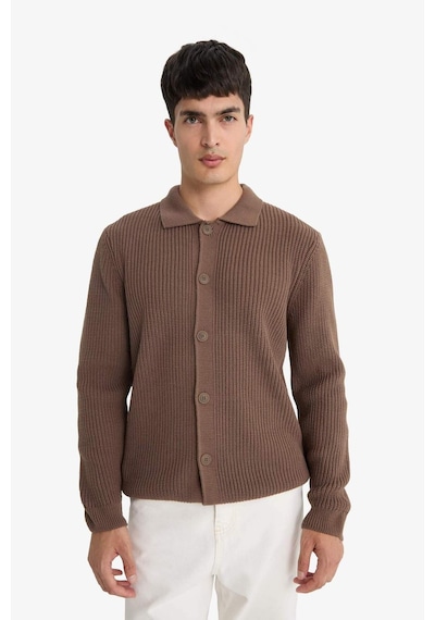 Defacto Standart Fit Polo Yaka Fermuarlı Triko Hırka E8397ax25cwbn595 Kahve