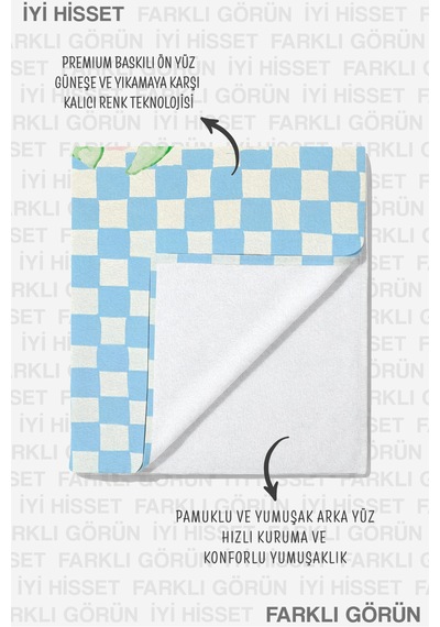 Limon Meyve Temalı Ekose Plaj Havlusu - Akdeniz Modern Mavi Pembe Hızlı Kuruyan Mikrofiber Havlu Uçuk Rüyası