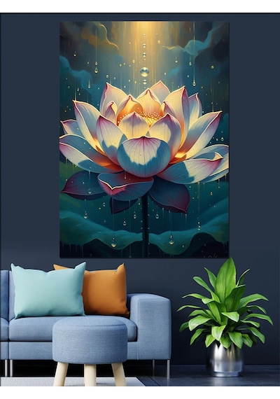 Ahşap Tablo Suyun İçinde Parlayan Lotus Çiçeği