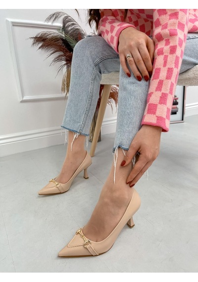 Ervanın Butiği Bej Cilt Mosscross Toka Detay Kadın Stiletto-3913