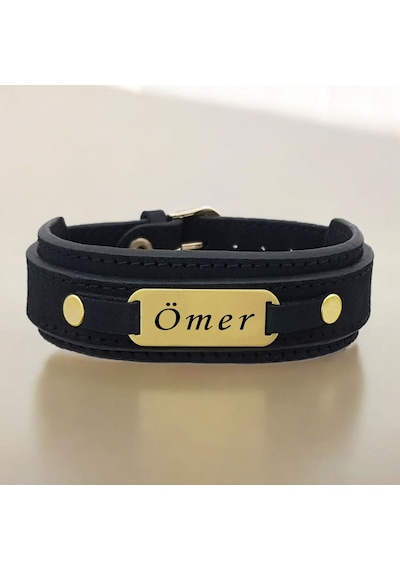 Archin Ömer İsmine Özel Oval Motifli 14 Ayar Altın Plakalı Doğal Siyah Derili Hediye Bileklik-438isim Ömer Archin Ömer İsmine Özel Oval Motifli 14 Ayar Altın Plakalı Doğal Siyah Derili Hediye Bileklik-438isim Ömer
