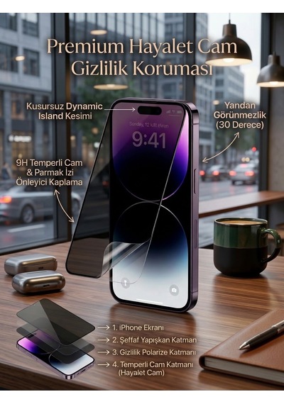 Iphone 14 Pro Max Uyumlu Ekran Koruyucu Hayalet Cam