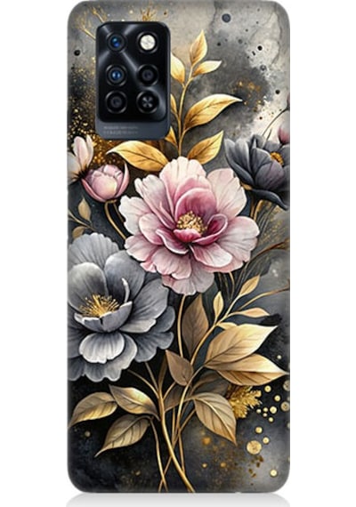İnfinix Note 10 Pro Uyumlu Altın Çiçekler Desenli Silikon Kılıf