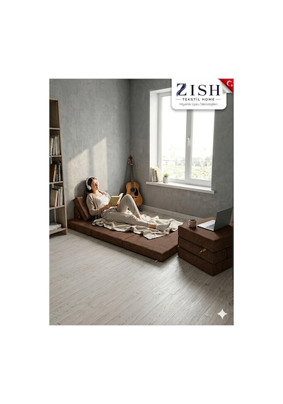Zishome Çift Kişilik Multipurpose 5 İn 1 Antrasit Çift Kişilik Katlanır Süngerli Misafir Yer Yatağı Ve Balkon Minderi 7cm