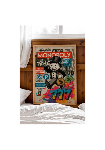 Monopoly Get Rich Çerçeveli Tablo Angel Number 777 Genç Girişimci Yatırımcı Ofisi Dekoru Street Art