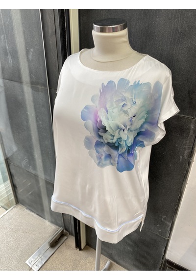 Pera Moda Büyük Beden Baskı Desenli Kısa Kollu Bluz Gömlek Mavi
