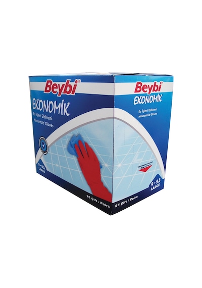 Beybi 9-9.5 Ekonomik 25'li Paket Lateks Kırmızı Eldiven