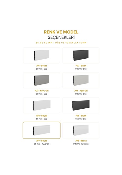 Vilo Sempla 707 Beyaz Pvc Süpürgelik 240cm Kolay Montaj - Suya Ve Çizilmeye Dayanıklı