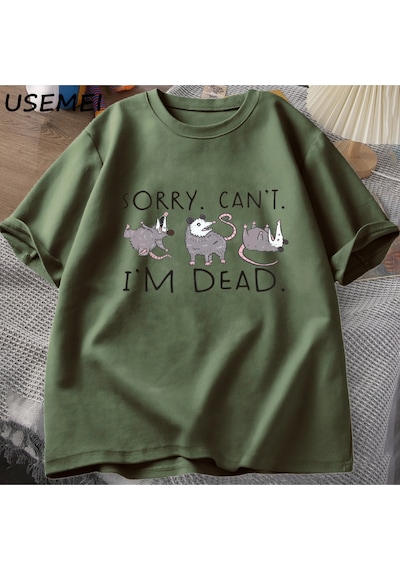 Flood Of Style Opossum Sevgilisi İçin Possum T Shirt Komik Grafik T-shirt Anksiyete Saldırı T Shirt Pamuk Kı Yeşil