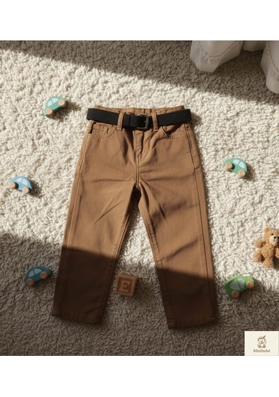 Nanica Kids Minibohe Kemerli Çocuk Kanvas Pantolon Kahve Kahverengi