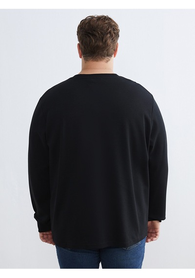 Lcwaıkıkı Classic Siyah Büyük Beden Bisiklet Yaka Baskılı Erkek Sweatshirt