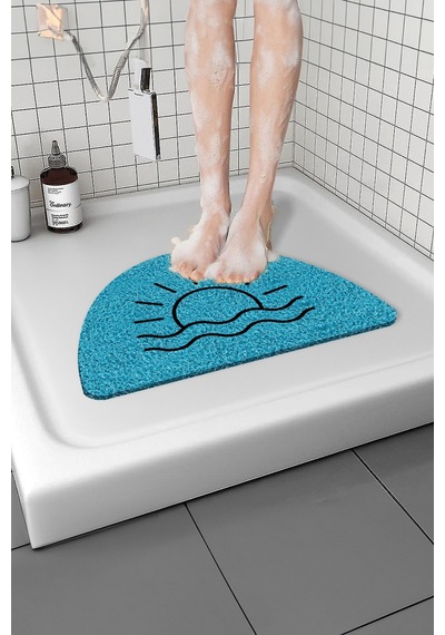 Güneşli Banyo Paspası Kaymaz Taban Yumuşak Esnek Paspas Islak Zemin Hijyenik Paspas 40x60 Cm Mavi