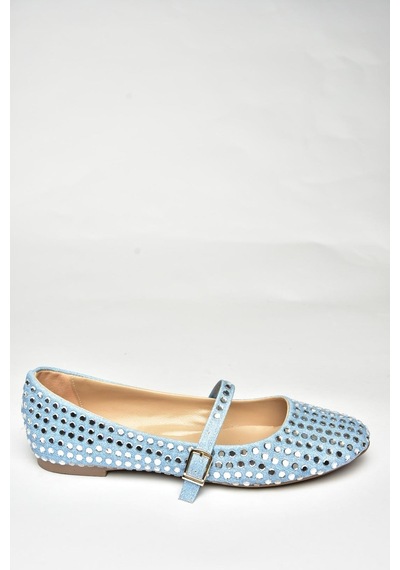 Fox Shoes U726634504 Mavi Kot Kumaş Taş Detaylı Kadın Babet Mavi Kot-kumaş