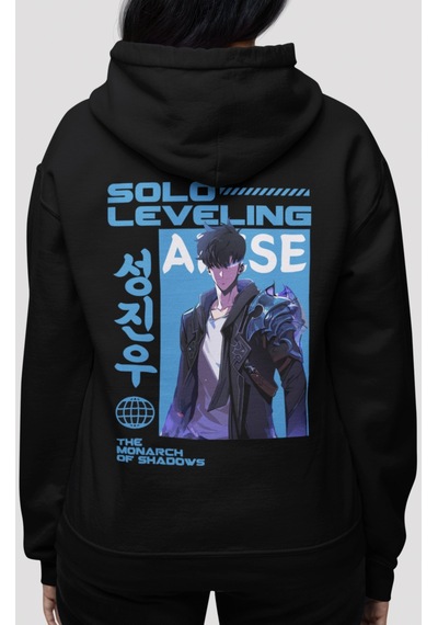 Sevbano Solo Leveling Sung Jinwoo Arise Anime Sırt Baskılı Unisex Oversiz Siyah