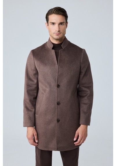 Danger Erkek Relaxed-fit Premium Yün Kaşe Kaban Kahverengi 4351dngr