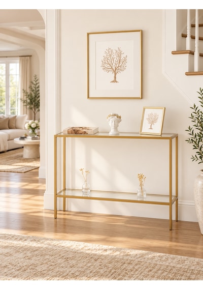 Teknor Gold Metal Gövdeli Şeffaf Camlı Dekoratif Konsol 100 20 85 Cm