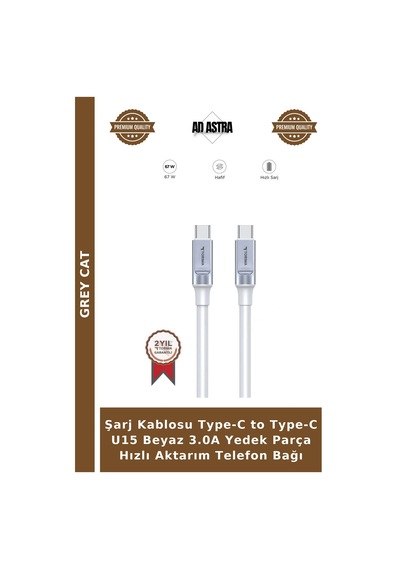 Şarj Kablosu Type-c To Type-c U15 Beyaz 3.0a Yedek Parça Hızlı Aktarım Telefon Bağı