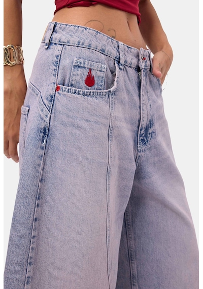 it's basic Kadın Kot Rengi 4s6-98 Süper Baggy Nakışlı Özel Tasarım Jort