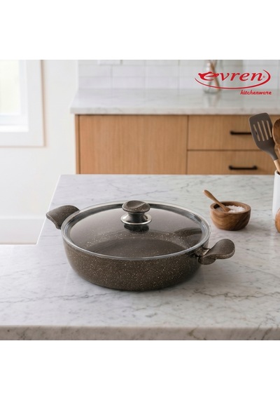 20 Cm Gold Stone Ezme Seri Granit Basık Tencere, Non-stick Pilav Karnıyarık Tencere 1,7 Lt Bakalit Kulplu