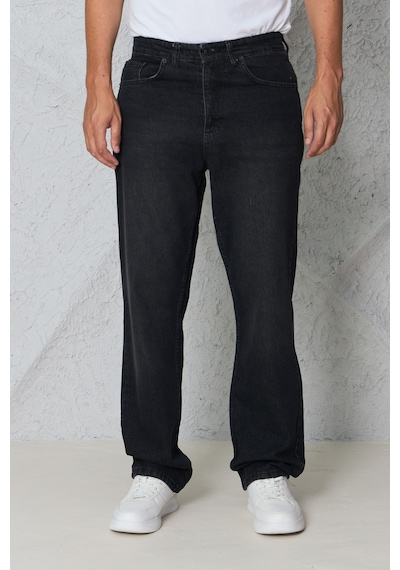 Blayn Jeans Erkek Antrasit Baggy Kot Pantolon - Geniş Kalıp Günlük Rahat Denim Jean siyah