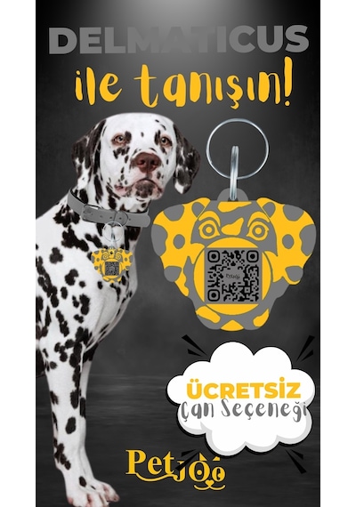 Petjoo 28.Delmaticus Sarı-Gri Qr'lı Köpek Künyesi