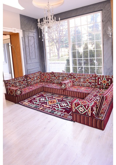 Şark Köşesi Takımı Bordo Anadolu Modeli 15 Parça 20 Cm Minder Kalınlığı