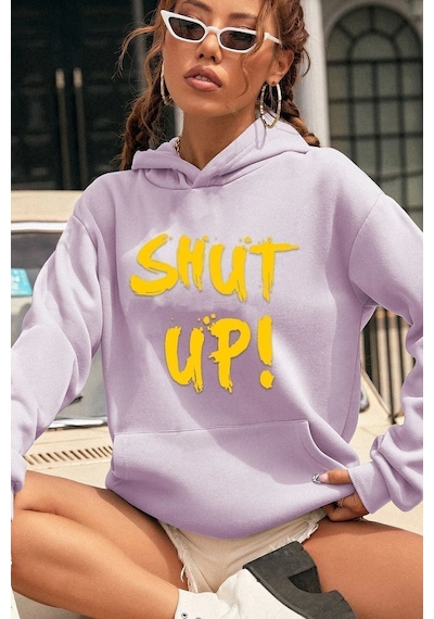 Uyguntarz Unisex Shut Up Baskılı Sweatshirt Lila