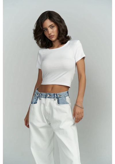 Mai Collection Mai Studios Co. Perla Vatkalı Beyaz Crop Bluz