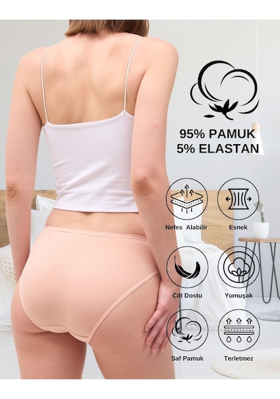 Alya Underwear  Kadın Pamuklu Hipster - Slip Külot 5 Farklı Renk 1 Pakette Ten