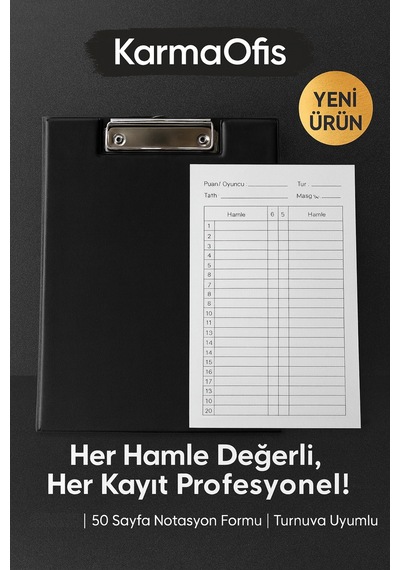 Satranç Notasyonlu Sekreterlik Seti 17x24 Cm 50 Sayfa Hamle Kayıt Formu Siyah