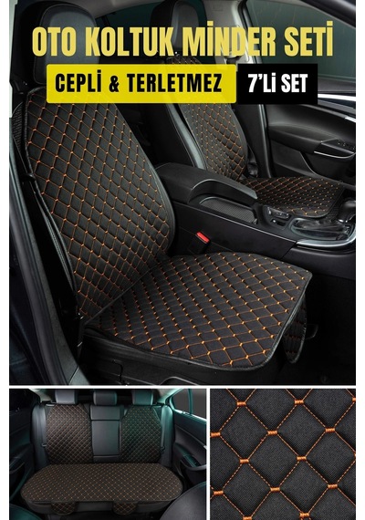 Terletmez Cepli Oto Koltuk Minder Seti Kolay Montaj Universal Koruyucu Kılıf Kumaş Turuncu