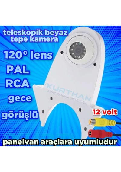 Gece Görüşlü Teleskop Tip Araç Geri Görüş Beyaz Tepe Kamera 12 V