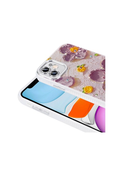 Apple Uyumlu iPhone 11 Kılıf Çiçek Desenli Parlak Taşlı Sert Silikon Tchs Garden Kapak - Pembe Açık Pembe Açık