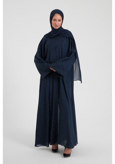 Şakika Shine Taşlı Abaya Ferace & Şal - Standart Beden & Farklı Boy Koyu Lacivert Şakika Shine Taşlı Abaya Ferace & Şal - Standart Beden & Farklı Boy Koyu Lacivert