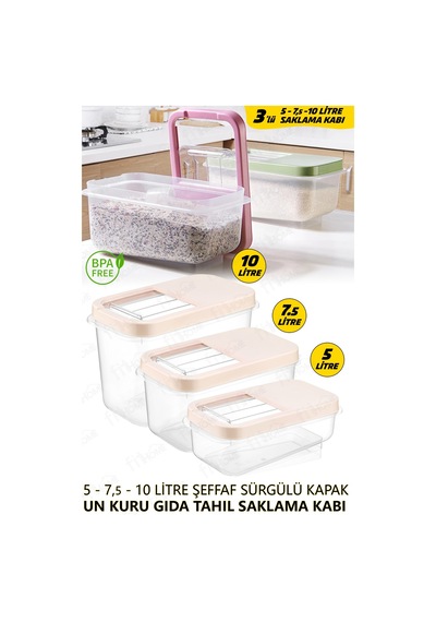 Multibox 3'lü Set Sürgülü Kapak Tahıl Un Kuru Bakliyat Vs. Erzak Saklama Kabı Turuncu
