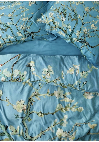 Bella Maison %100 Pamuk Saten Van Gogh Almond Blossom Çift Kişilik Nevresim Takımı Turkuaz 200x220 Cm Turkuaz