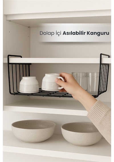 Dolap Içi Asılabilir Kanguru Model Düzenleyici Raf 36cm - Siyah Metal Siyah 47 X 37 Tr Diğer