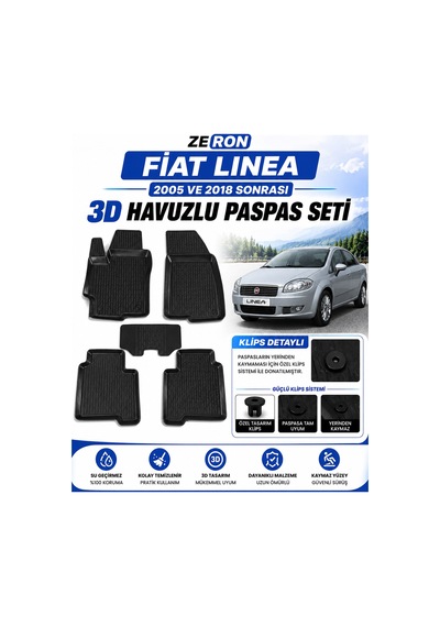 Fiat Linea 2005 Ve Sonrası 3d Havuzlu Paspas Seti Su Geçirmez Kaymaz 5 Parça