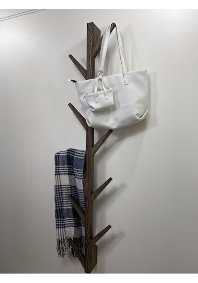 O&Awood Doğal Ahşap Vestiyer, Dekoratif 8 Askılı Portmanto, Ceviz
