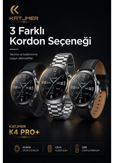 Amoled Ekranlı Metal Kordonlu Akıllı Saat Üç Kayışlı Spor Takip Ve Bildirim Özellikli