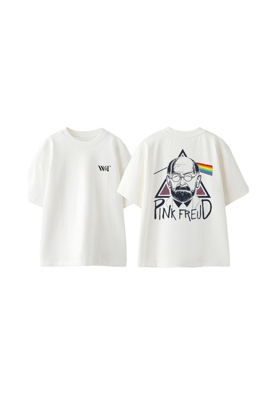 Thewert Pınk Freud Tasarım Sırt Baskılı Pamuk Beyaz Oversize T-shirt