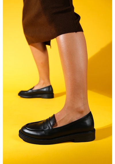 Luvishoes Luvi Shoes Pline Siyah Cilt Hakiki Deri Kadın Loafer Ayakkabı Siyah
