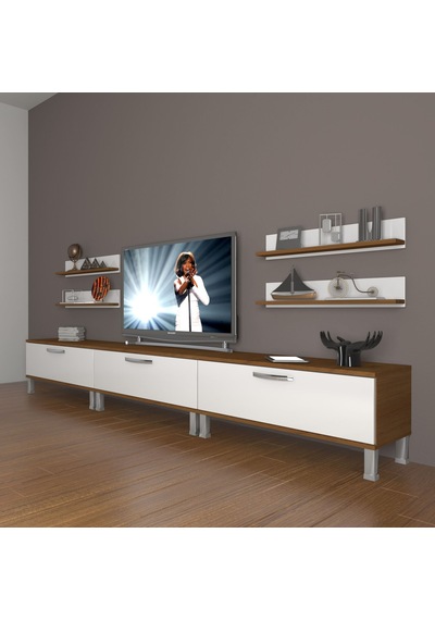 Decoraktiv Eko 270r Slm Krom Ayaklı Tv Ünitesi Tv Sehpası Ceviz - Beyaz