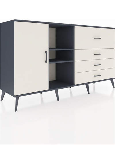 Hyperion Konsol 4 Raflı 4 Çekmeceli Tek Kapaklı 176x44x99 Antras Antrasit-aytaşı Hyperion Konsol 4 Raflı 4 Çekmeceli Tek Kapaklı 176x44x99 Antras Antrasit-aytaşı