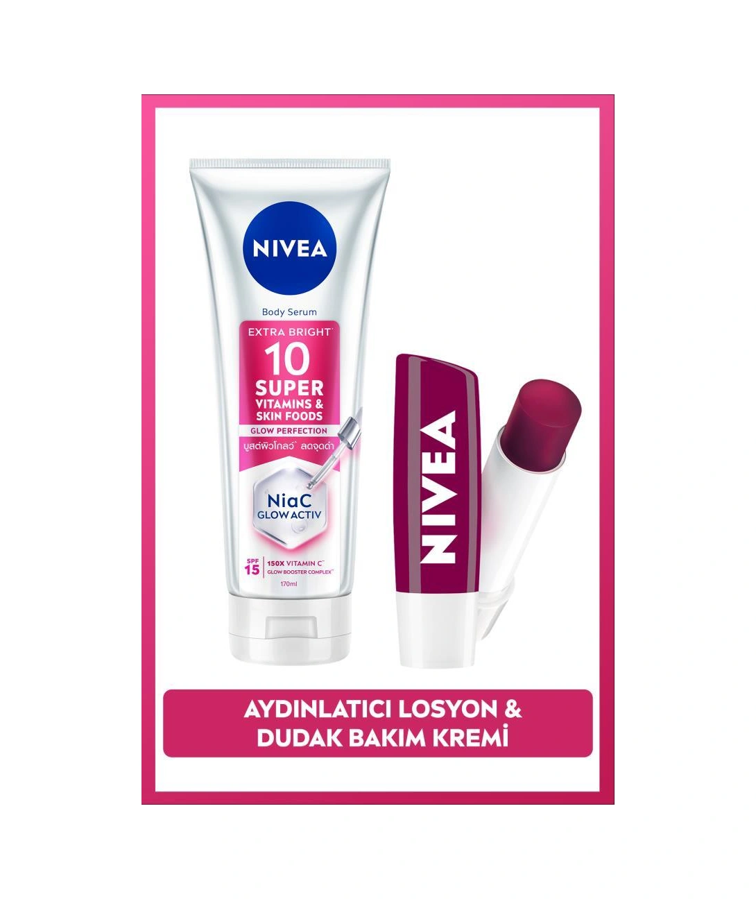 Spf15 Super10 Aydınlatıcı,nemlendirici Vücut Losyonu 170ml Ve Böğürtlen Dudak Bakım Kremi,bakım Seti
