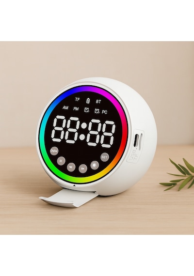 Mini Bluetooth Hoparlör Dijital Saat & Alarm Usb Şarjlı Işıklı 5w
