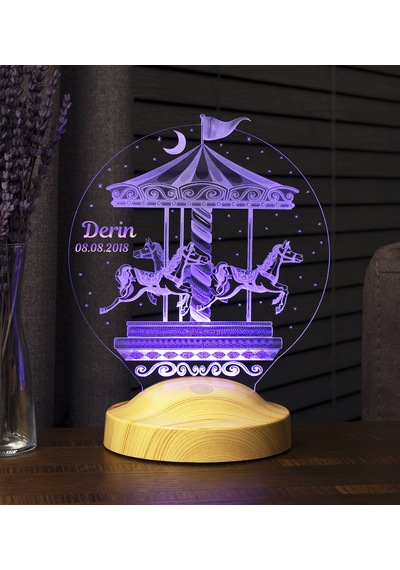 Atlıkarınca Led Lamba, İsimli Nostaljik Atlı Karınca Çocuk Odası Hediyesi Gece Lambası, Carousel Dekoratif Hediye Led Lamba
