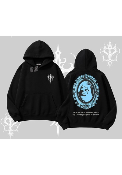 Startmore Çerçeveli Kedi Baskılı Kapşonlu Sweatshirt Siyah